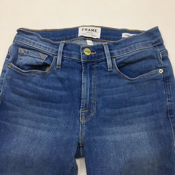 FRAME Denim 5Pocket Logo Button Beso Wash Le Skinny De Jeanne Raw Edge Hem Jeans - Picture 4 of 10
